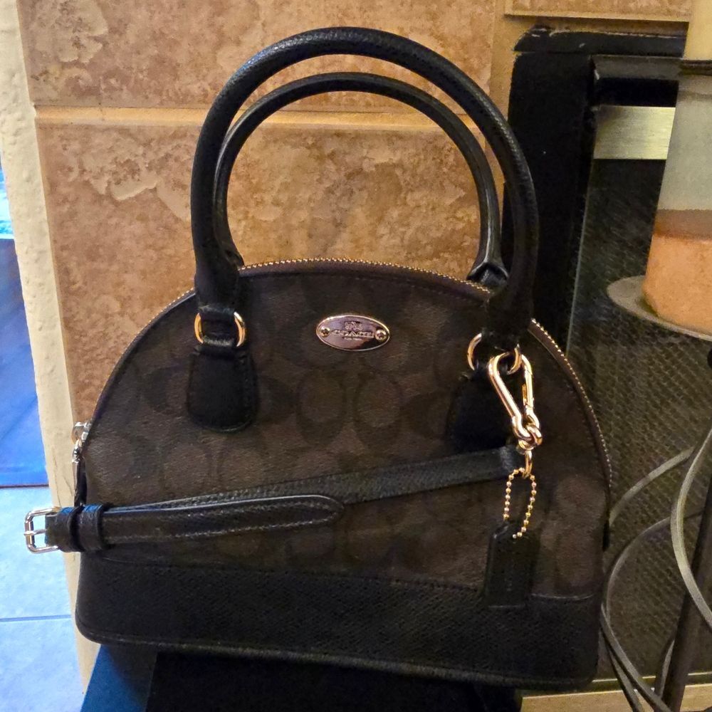 Coach Purse Cora Domed Satchel Black Brown Handbag